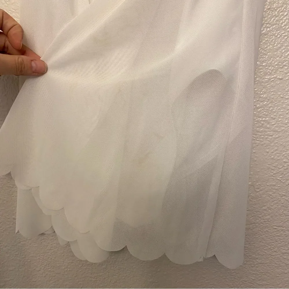 WEISSMAN solo custom Dance white Costume rhinestoned Scallop Hem Dress D10958 LC